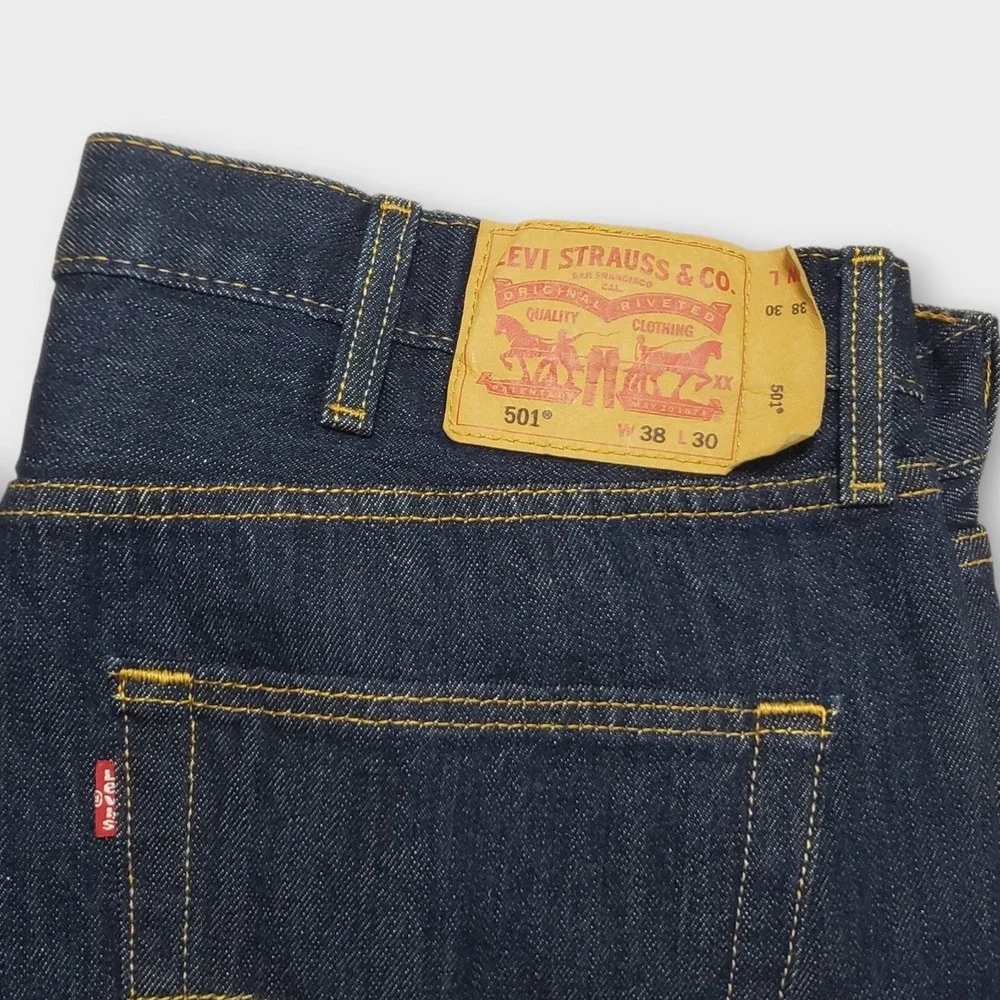 NWOT Levis 501 Original Fit Jeans Mens 38x30 Dark Wash Blue Denim Button Fly